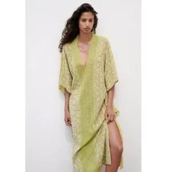 Zara Women's Embroidered 100% Cotton Tunic Maxi Dress Shisha Green Size S - Picture 1 of 14